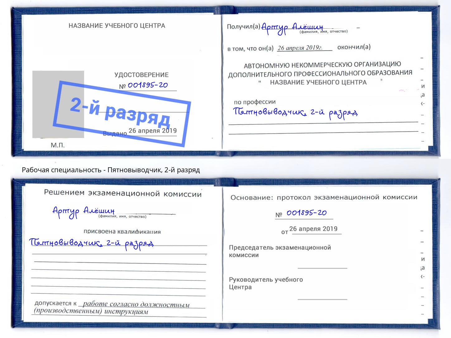 корочка 2-й разряд Пятновыводчик Кинель