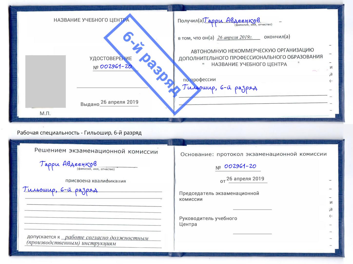 корочка 6-й разряд Гильошир Кинель