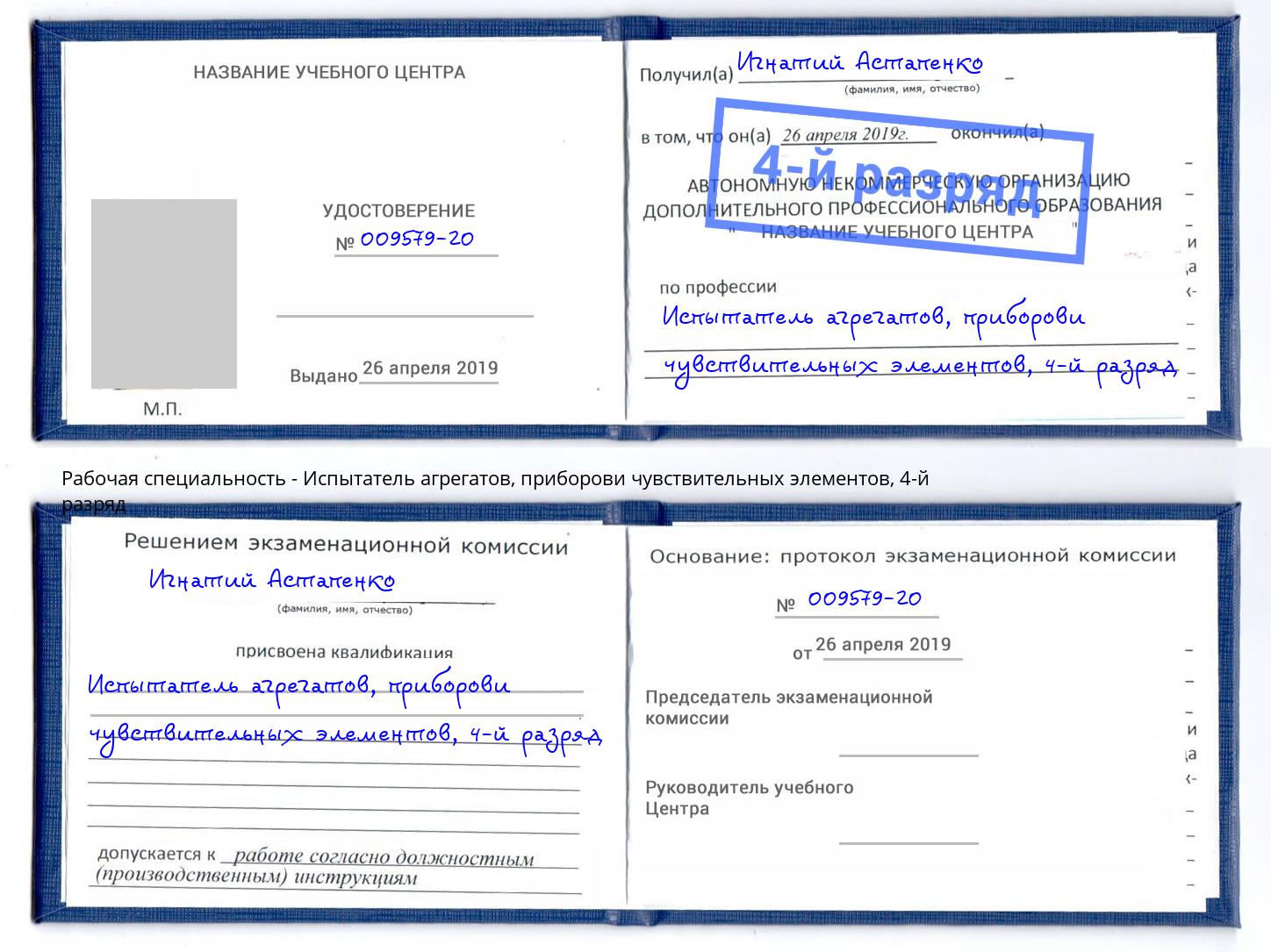 корочка 4-й разряд Испытатель агрегатов, приборови чувствительных элементов Кинель