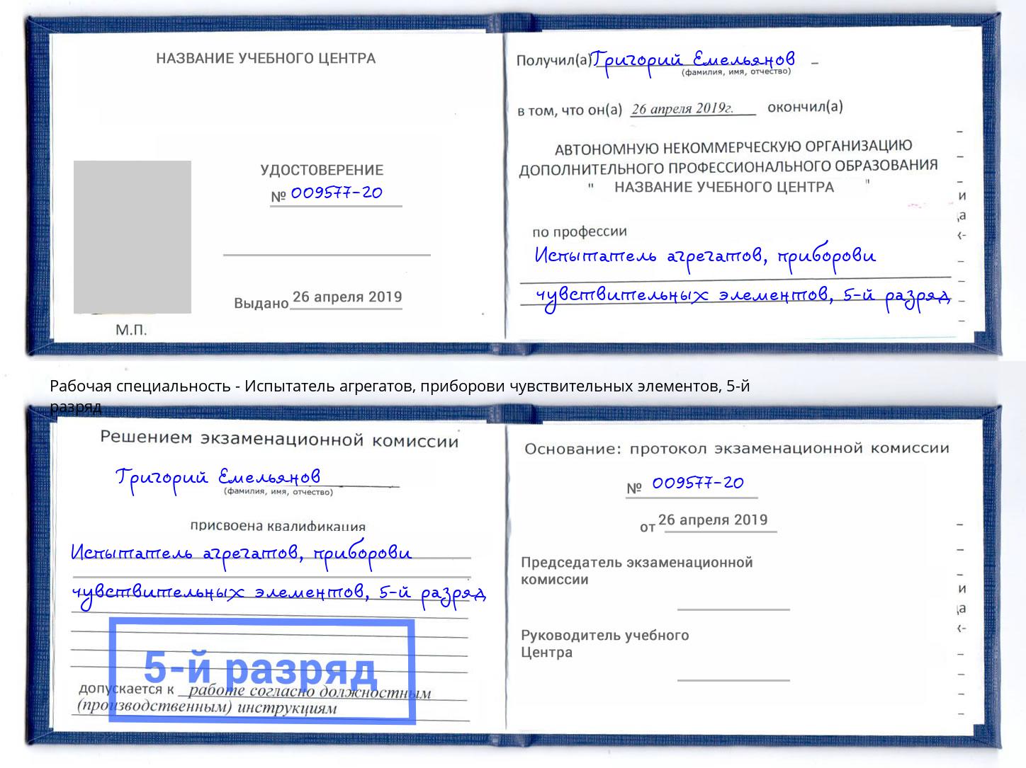 корочка 5-й разряд Испытатель агрегатов, приборови чувствительных элементов Кинель