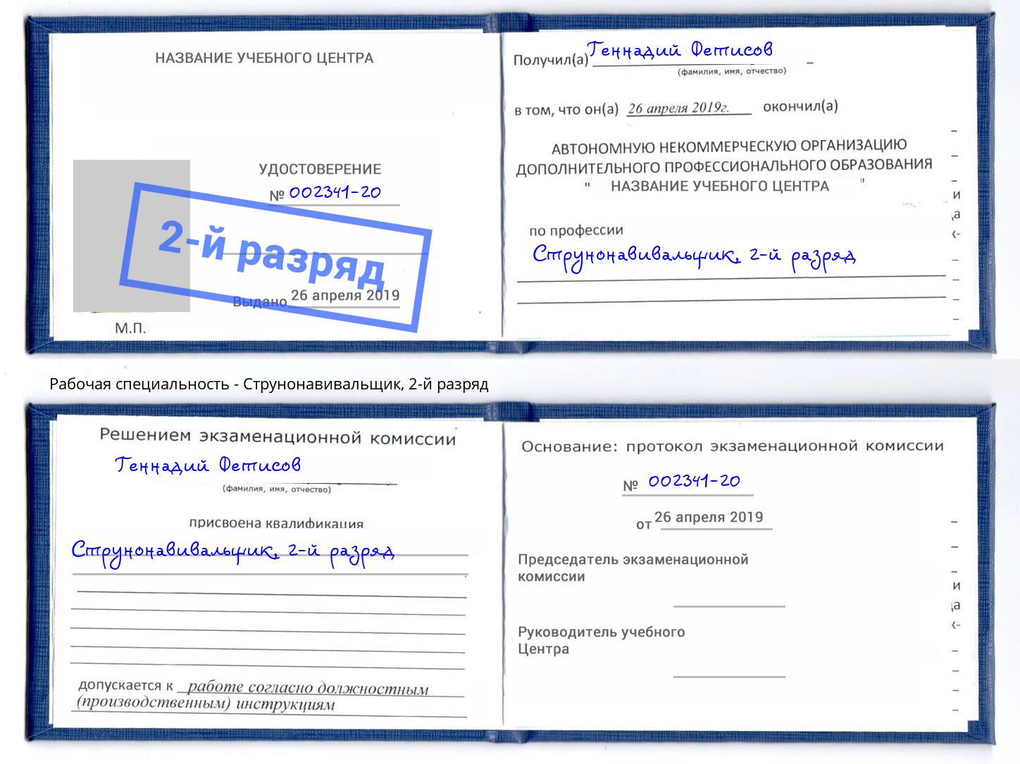 корочка 2-й разряд Струнонавивальщик Кинель