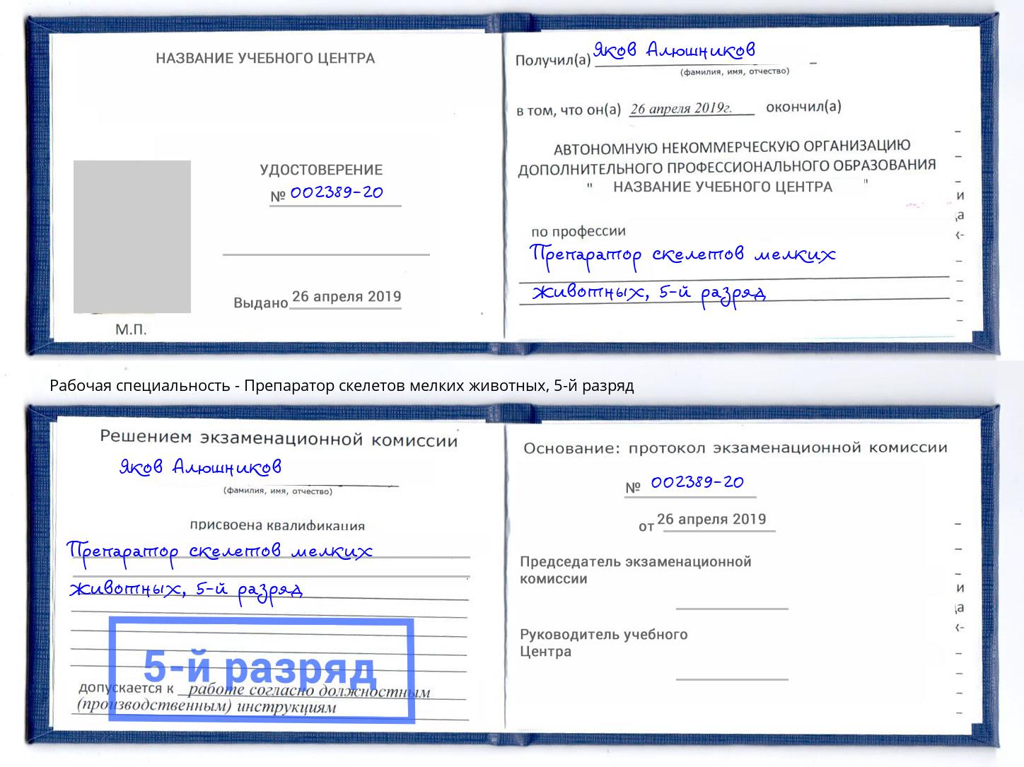 корочка 5-й разряд Препаратор скелетов мелких животных Кинель