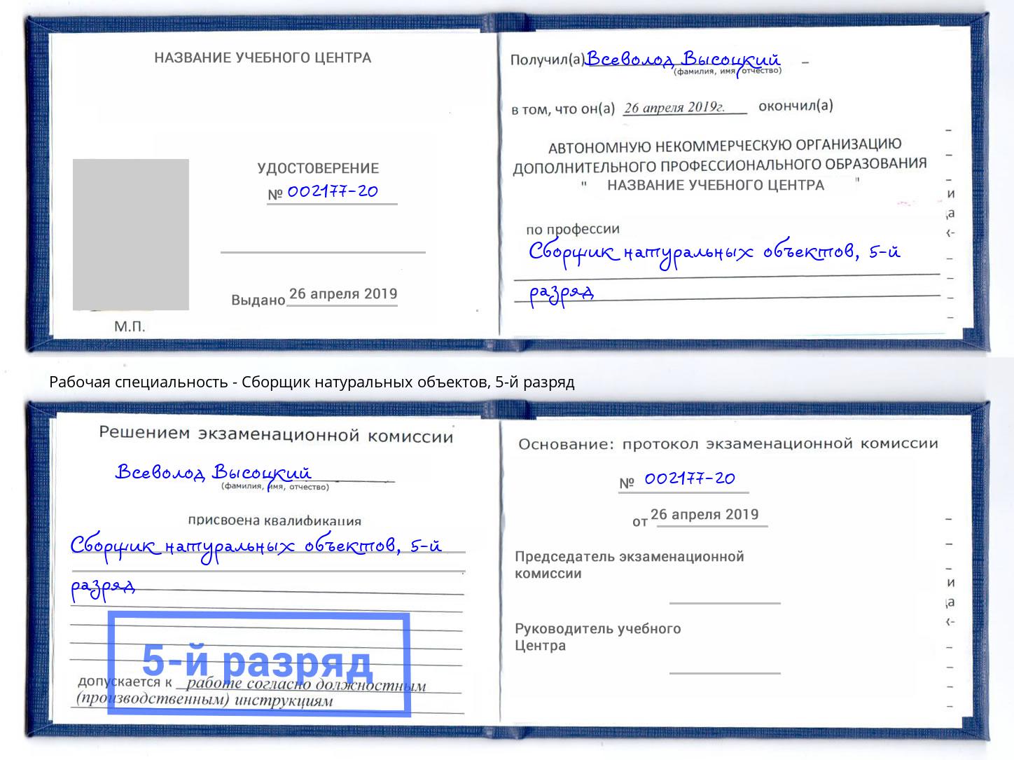 корочка 5-й разряд Сборщик натуральных объектов Кинель