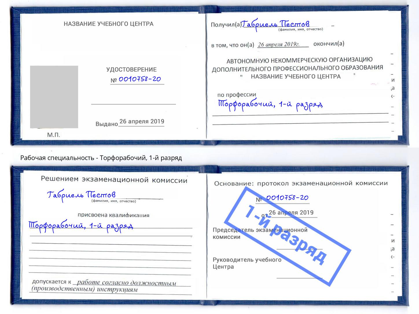 корочка 1-й разряд Торфорабочий Кинель