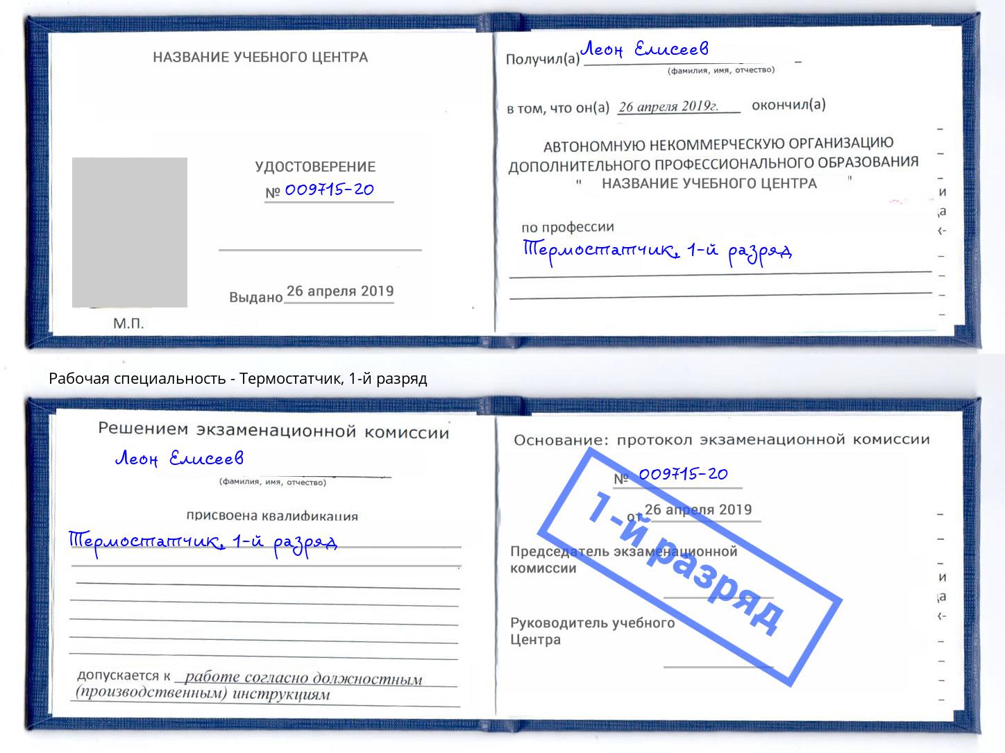 корочка 1-й разряд Термостатчик Кинель