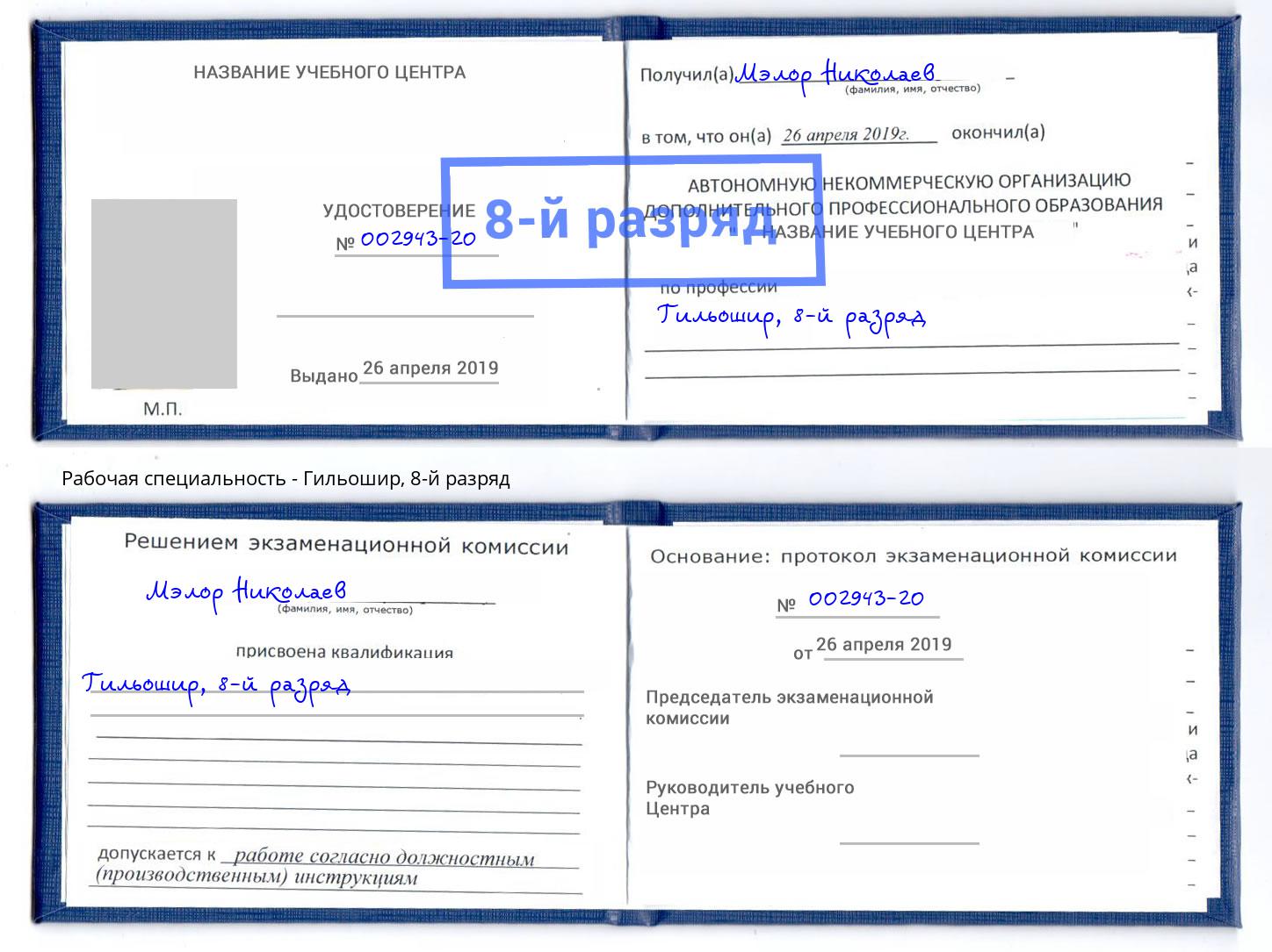 корочка 8-й разряд Гильошир Кинель