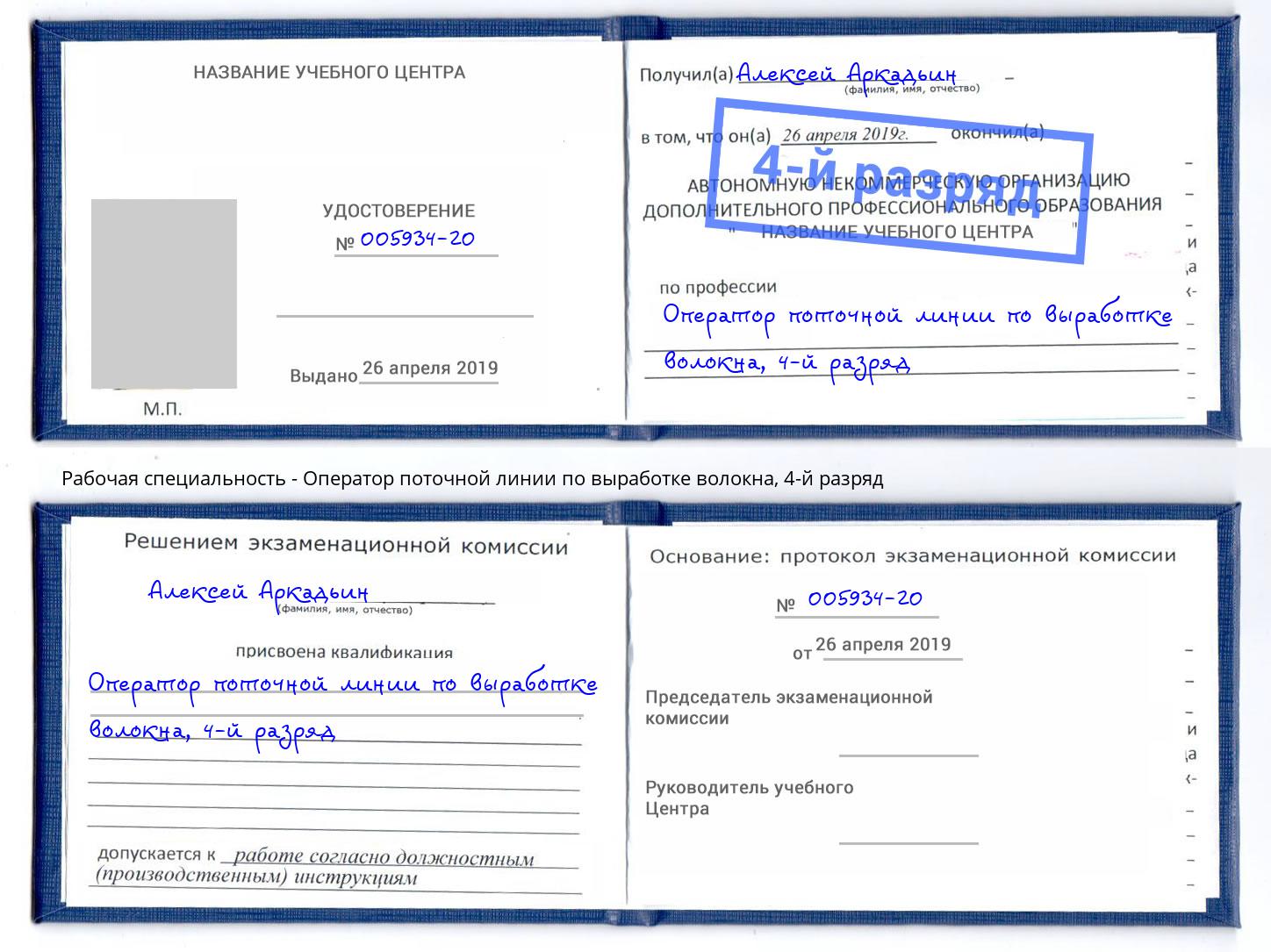 корочка 4-й разряд Оператор поточной линии по выработке волокна Кинель