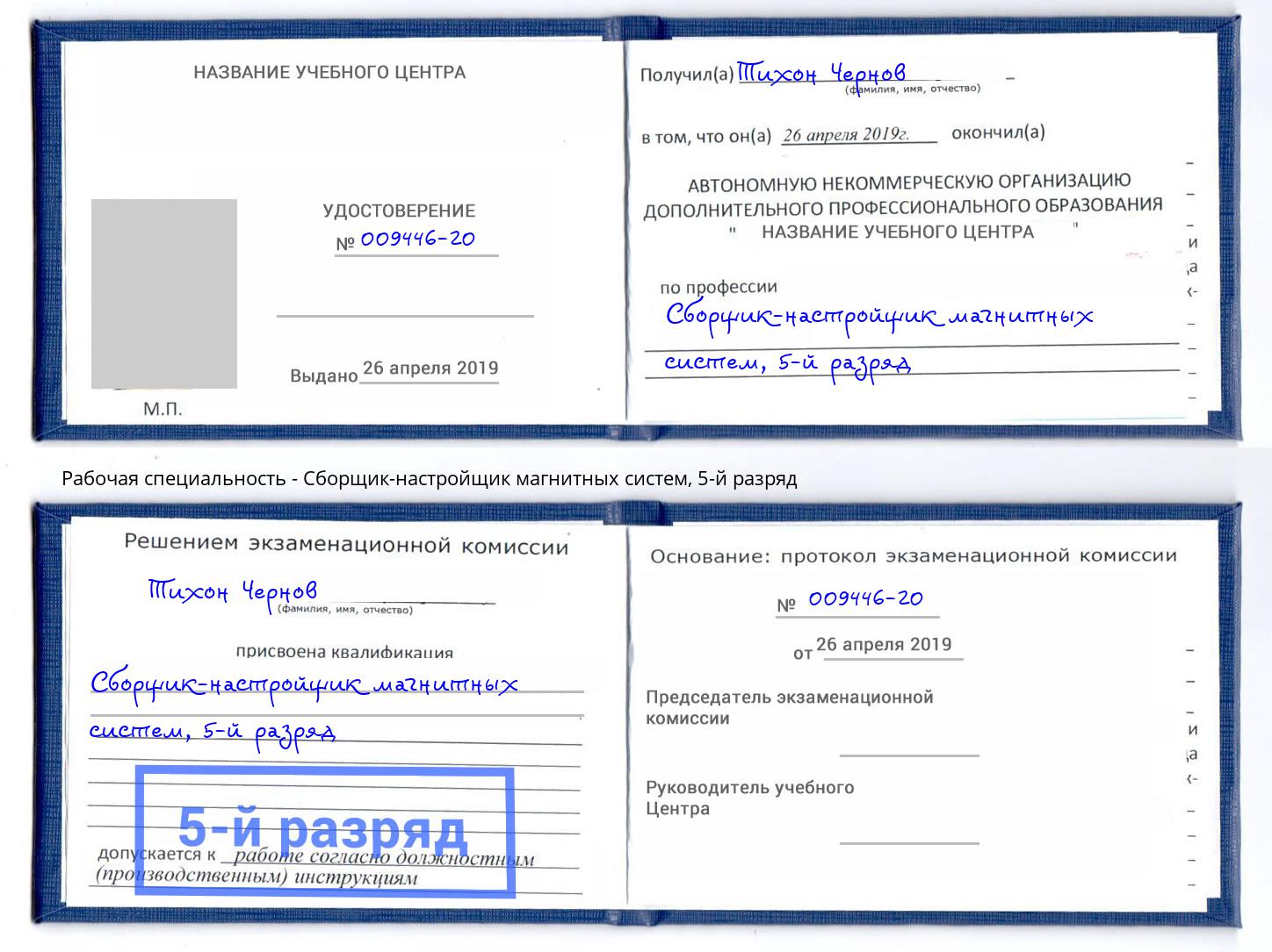 корочка 5-й разряд Сборщик-настройщик магнитных систем Кинель